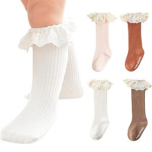 Kids Ruffle Lace Socks - White, Pink, Brown